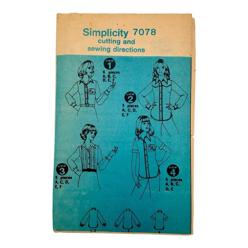 VTG 1975 Simplicity Sewing Pattern Misses Blouse Monogram Option Size 8 #7078